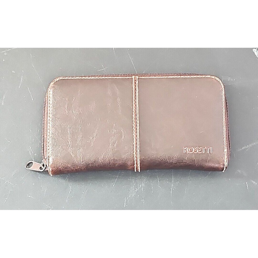 Rosetti Women's Wallet Solid Brown Faux Leather Zip-Around Compartments 8"x4"
